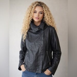 Eloquii Size 18 Black Fuax Leather BikerCore Jacket with Off Center Zipper